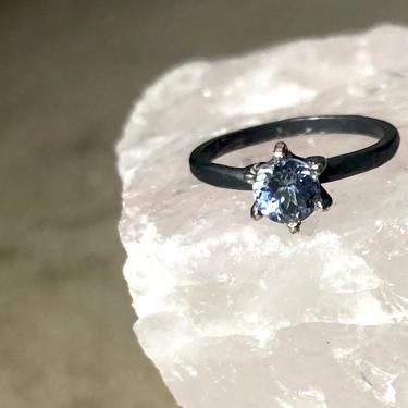 Tanzanite in Blackened Sterling Silver 6 Prong Ring Bright Blue Ring 