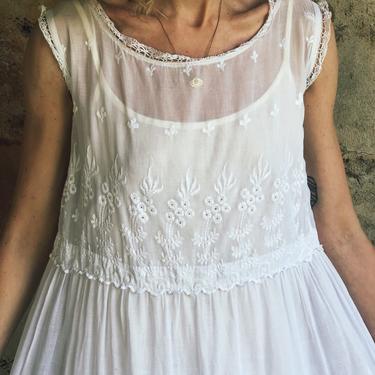 1920s White Embroidered Slip Dress 