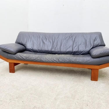 Scandinavian Teak and Leather Gondola Couch