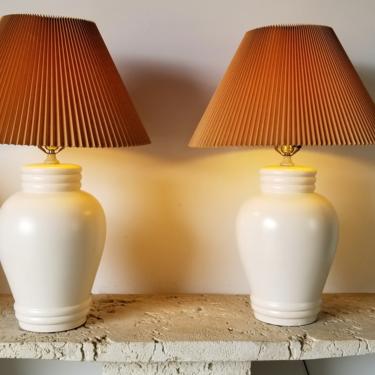Vintage 1960s Lotte and Gunnar Style Matt White Glaze Table Lamps - a Pair 