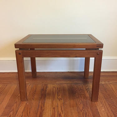 Mid-Century Modern Teak and Smoked Glass End Table 