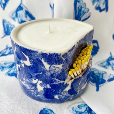 Ceramic Candleholder in Ginkgo Love Indigo