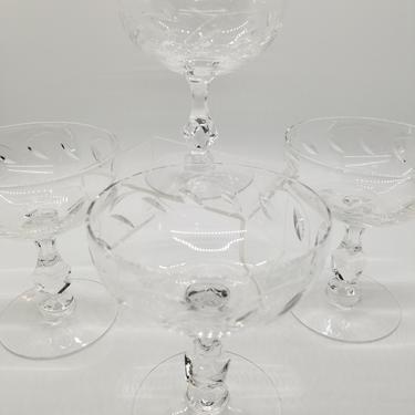 Set of 4 Etched Coupe Glasses