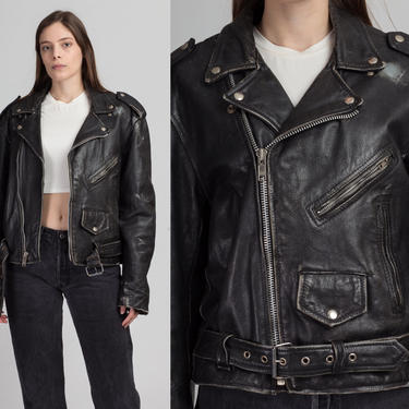 Vintage Black Leather Moto Jacket - Size 38 | 80s 90s Unisex