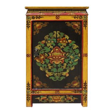 Black Yellow Tibetan Style Floral End Table Nightstand cs5766S