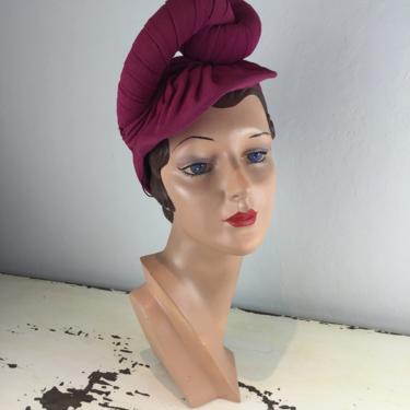 On Reserve for Angela - Twisted Memories - Vintage 1930s 1940s Fuchsia Pink Crepe Rayon Twisted Turban Hat Cap Brim 