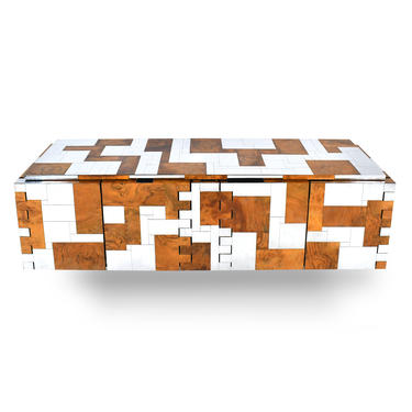 Paul Evans Cityscape Cabinet in Chrome and Burl Patchwork