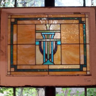 Yellow and Green Stained Glass w Vase