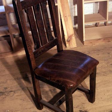 Reclaimed Oak Rustic Mission Dining Chairs with Upholstered Leather Seats 