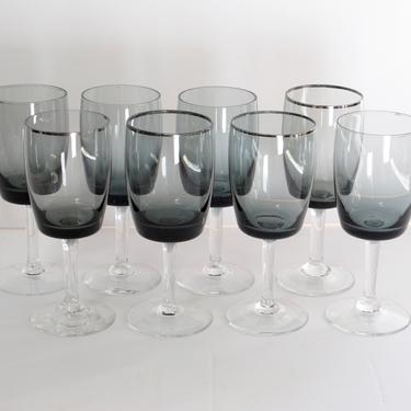 Scandinavian Stemware Smoky Gray Wine Glasses Mid Century Set of Wine Glasses Gray Blue Goblets Finland Sweden Sherry Glasses Retro Barware 