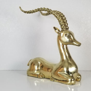 60's Large  Vintage / Hollywood Regency Brass Antelope Sculpture . 