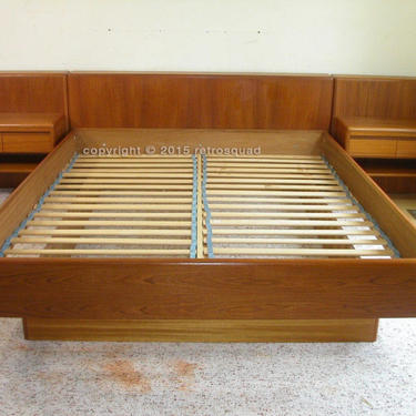 Queen Size Teak Platform Bed With Attached Nightstands by Nordisk, Mid-Century, Denmark, MCM, Bedroom - CALL Chris 571 330 0810 