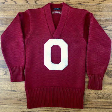 Near Pristine 1910s Ohio State Burgundy Wool Knit Letterman Sweater By A G Spalding & Bros. 