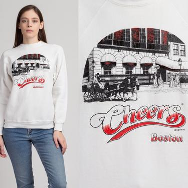 Vintage Cheers Bar Sweatshirt - Medium | 80s 90s Boston White Raglan Sleeve Sitcom Pullover 