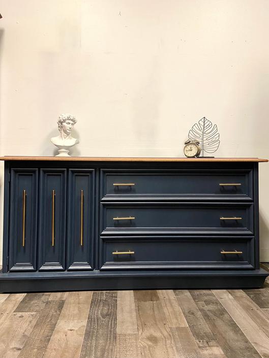 Refinished Broyhill Mcm Style Navy Blue, Navy Blue Dresser Nursery