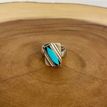 SILVER SPREE Vintage Silver & Turquoise Ring | Turquoise, Jet, Coral Inlay Ring | Native American Style Jewelry, Southwestern | Size 11 