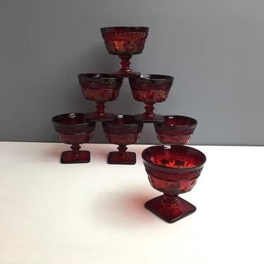 Imperial Glass Cape Cod red sherbet glasses - set of 7 - 1930s vintage 