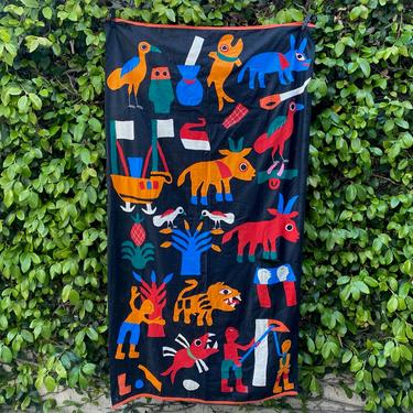 Vintage Textile -- Handmade Textile - Matisse Inspired Textile - Peruvian Textile - Animal Tapestry - Animal Wall Hanging - Cut Out Textile 