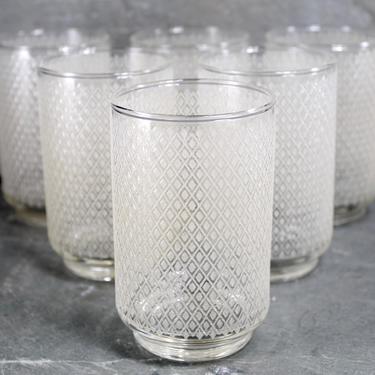 Mid-Century Glassware Set of 6 Glasses - Raised, Frosted Diamond Pattern - Rat-Pack Barware - 10 oz. Lowball, Juice Glass | FREE SHIPPING 