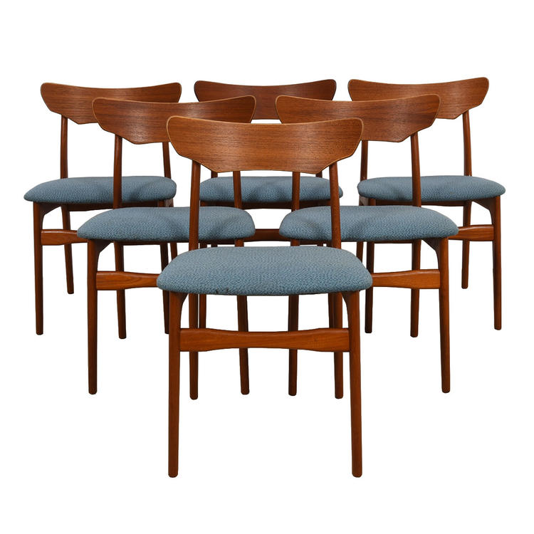 Set of 6 Danish Modern Teak Sculpted Back Dining Chairs