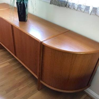 Danish Teak Credenza with Tambour Doors and Curved Ends
