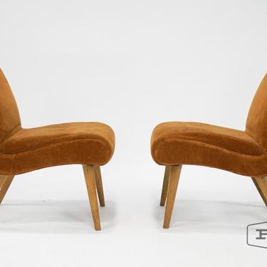 Pair of Brown Corduroy Scoop Chairs