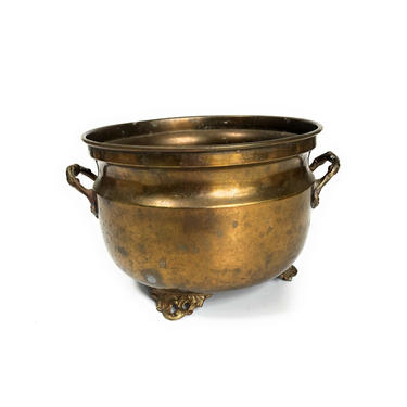 Vintage Solid Brass Footed Planter, with handles medium size 