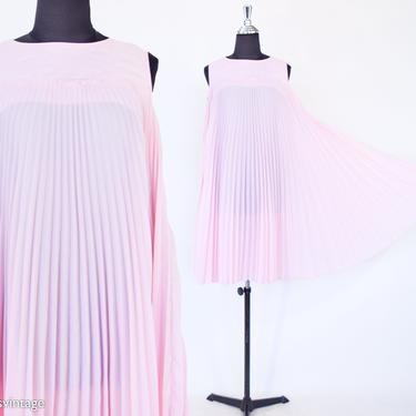 1960s Pink Pleated Tent Dress | 60s Pink Pleated Dress | Twiggy Style | Medium 