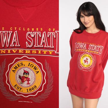 Iowa State University Sweatshirt Cyclones Shirt University Shirt 80s College Graphic Print Red 1980s Sweater Vintage Large 