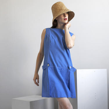 periwinkle blue cotton 60s romper dress /  sz M L 