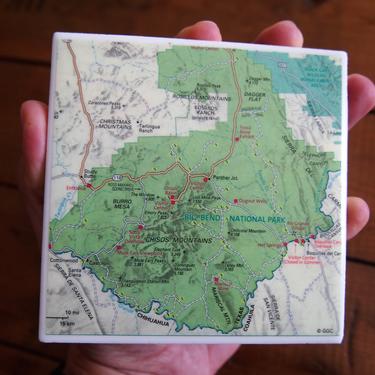 1998 Big Bend National Park Map Coaster - Ceramic Tile - Repurposed 1990s National Geographic Atlas - Handmade - South Texas 