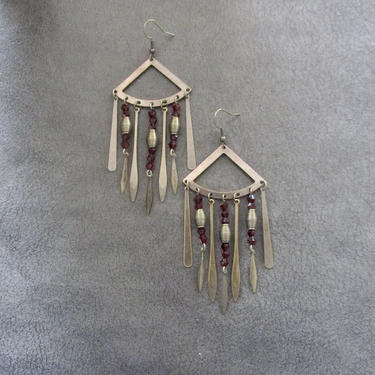 Crystal chandelier earrings, red and bronze earrings, boho chic earrings, gypsy earrings, unique earrings, bling, long statement earrings 