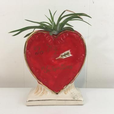 Vintage Valentine Heart Porcelain Vase Trim To My Valentine Arrow Valentine's Day Planter Red Gold White Retro Kistch 1950s Cupid Japan 