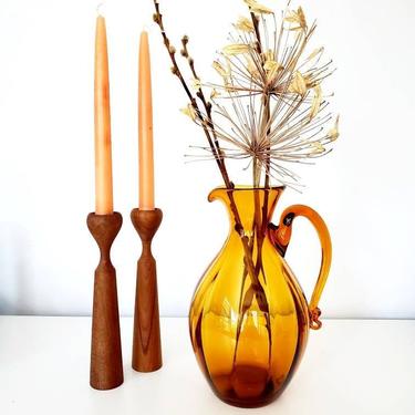 Vintage Amber Glass Pitcher Vase 