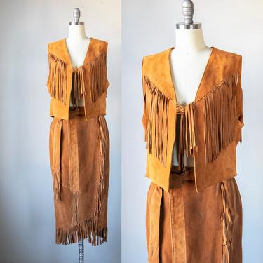 1990s Suede Ensemble Suede Leather Western Set S 
