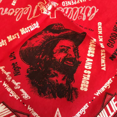 Vintage Willie Nelson Bandana, Wrangler Sweat Band, Willie Nelson and Family on Tour, Red and White Handkerchief, Red Headed Stranger 
