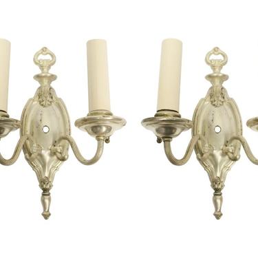 Pair of 1910 Silver Over Brass Federal Wall Sconces