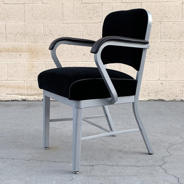 Mid Century Steel Tanker Armchair, Refinished in Bengal Silver and Black Velvet