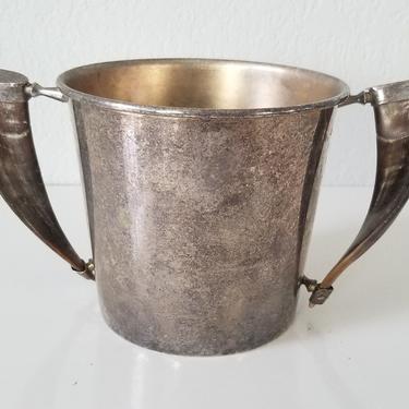 Vintage Silver Plate and Horn Handles Ice Bucket / Wine Cooler . 