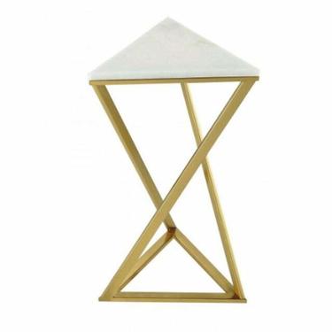 Contemporary White Marble and Gold Plated Geometric Accent Table
