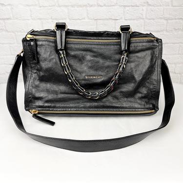 Givenchy Large Leather Braided Handle Pandora Handbag, Black/Gold.
