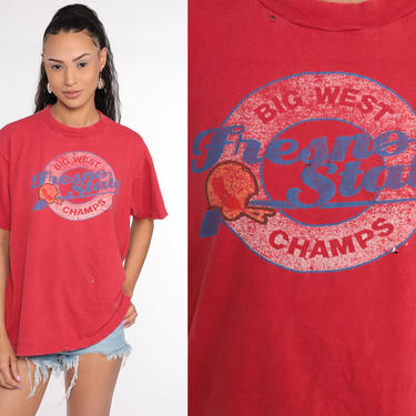 Fresno State TShirt 90s Big West Championships Shirt College Football T Shirt Retro Tee 90s Vintage Graphic Distressed Red Extra Large xl 