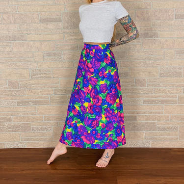 60's Floral Maxi Skirt / Size 26 