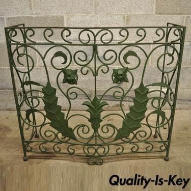 Vintage French Art Nouveau Scrolling Wrought Iron Small Green Console Table Base