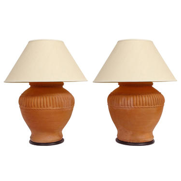 Pair of Large Artisan Terracotta Table Lamps 1970s