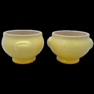 Yellow Fade Ombre Le Creuset Stoneware Handled Soup Bowls - a Pair