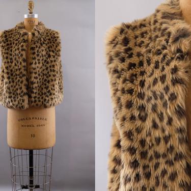 60s Lord & Taylor Leopard Print Faux Fur Vest Jacket 