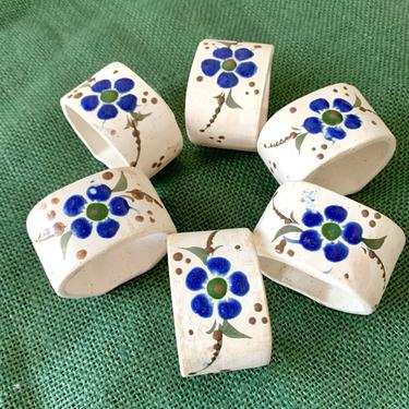 Hand Painted Napkin Rings, Mexican Pottery, Set 6, Vintage, Home Decor, Dining, Table Ware 