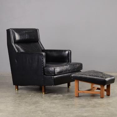 Edward Wormley Black Leather Lounge Chair for Dunbar Mid Century Modern 