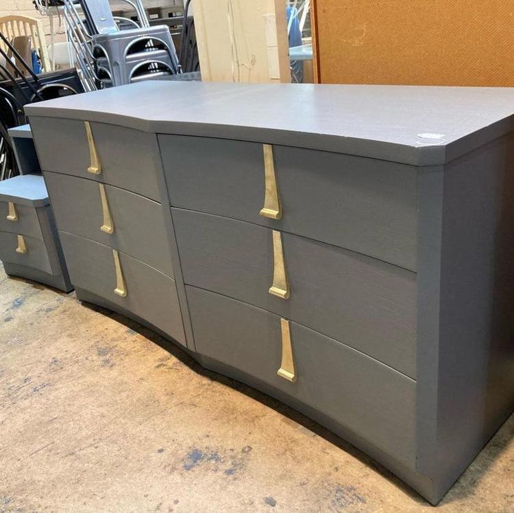 Scallop front dresser with gold drop pulls. 6 drawers. 64.5” x 22.5” x 31.5” 
